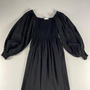 AKRIS PUNTO Black Viscose/Linen Smocked Dress. US 8.